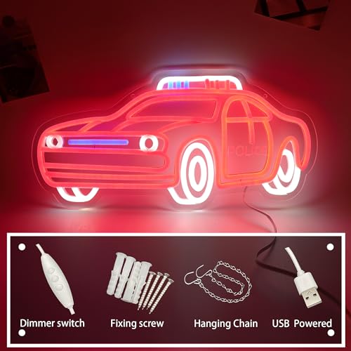 Image of Police Car Neon Sign Car LED Light Dimmable Wall Decor Gift for Playroom Kids Bedroom Garage Decoration 17.6 * 10.4 Inch