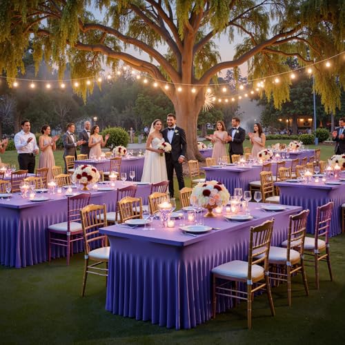 Image of Outpain Deep Purple Spandex Table Clothes for 6 Foot Rectangle Tables-6Pack 6FT Spandex Fitted Table Cover, Wrinkle Free Tablecloths with Skirt for Parties, Wedding, Birthday, Banquet, Festival