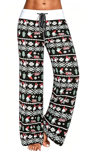 Image of Elsofer Women's Comfy Lounge Pants Soft Floral Pajama Pants Loose Drawstring Wide Leg Palazzo Pants for Sleep, Casual Wear