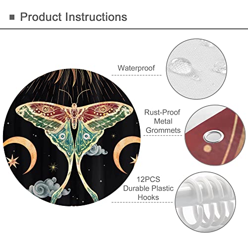 Omifly Moth Mushroom Shower Curtain For Women 60Wx72H Inch Witchy Shower Curtain Gothic Vintage Botanical Floral Sun Moon Bathroom Set Star Colorful Tarot Retro Flower 12 Plastic Hooks Bathroom Decor #TOP2
