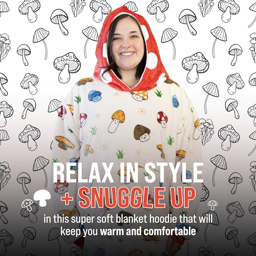 Image of Plushible Wearable Blanket Hoodie, Micey Mushroom, 2-in-1 Oversized Hoodie Blanket Pillow, Long Sleeve Sweatshirt Pocket, Cozy Gift
