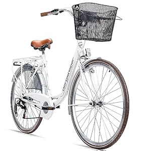 Bergsteiger Paris 26, 8 Zoll Damenfahrrad, ab 140 cm, Korb, Fahrrad-Licht, 6 Gang-Schaltung, Damen-Citybike, Damenrad im Retro-Design