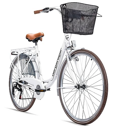 Bergsteiger Paris 26,28 Zoll Damenfahrrad, ab 140 cm, Korb, Fahrrad-Licht, 6 Gang-Schaltung, Damen-Citybike, Damenrad im Retro-Design Bergsteiger Paris 26,28 Zoll Damenfahrrad, ab 140 cm, Korb, Fahrrad-Licht, 6 Gang-Schaltung, Damen-Citybike, Damenrad im Retro-Design