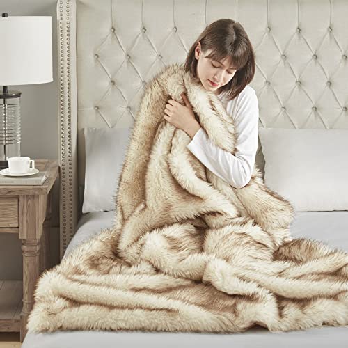 Hyde Lane Faux Fur Throw Blanket As A Gift,Luxury Fluffy Fox Golden Blankets For Home Couch, Fuzzy Plush Animal Coat Color Throws For Decoration,50X60 #TOP6