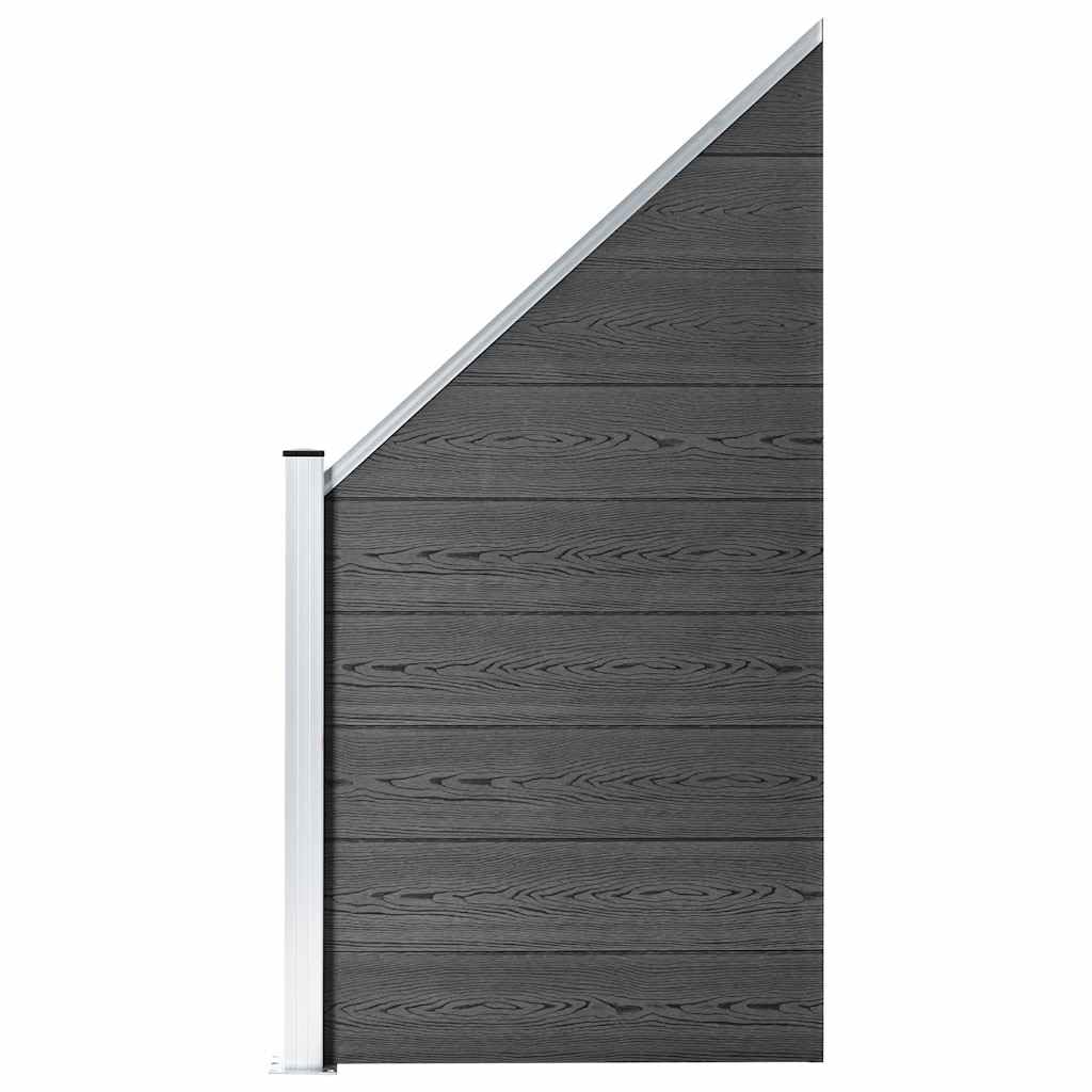 WPC Fence Panel Set 792x Black Wood Plastic Composite Garden Privacy Barrier 792cm x 105-186cm Modular System for Residential Security Easy Assembly Includes Posts Aluminium Top Profile Anti-Rot Rust