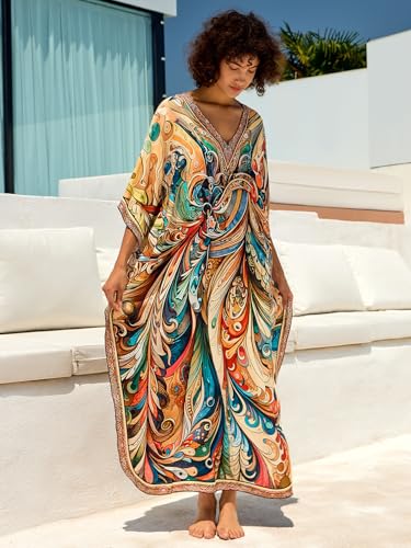 Kaftan Dresses for Women Side Split Caftan Bathing Suit Cover Up Casual Long Beach Loungewear Dress4