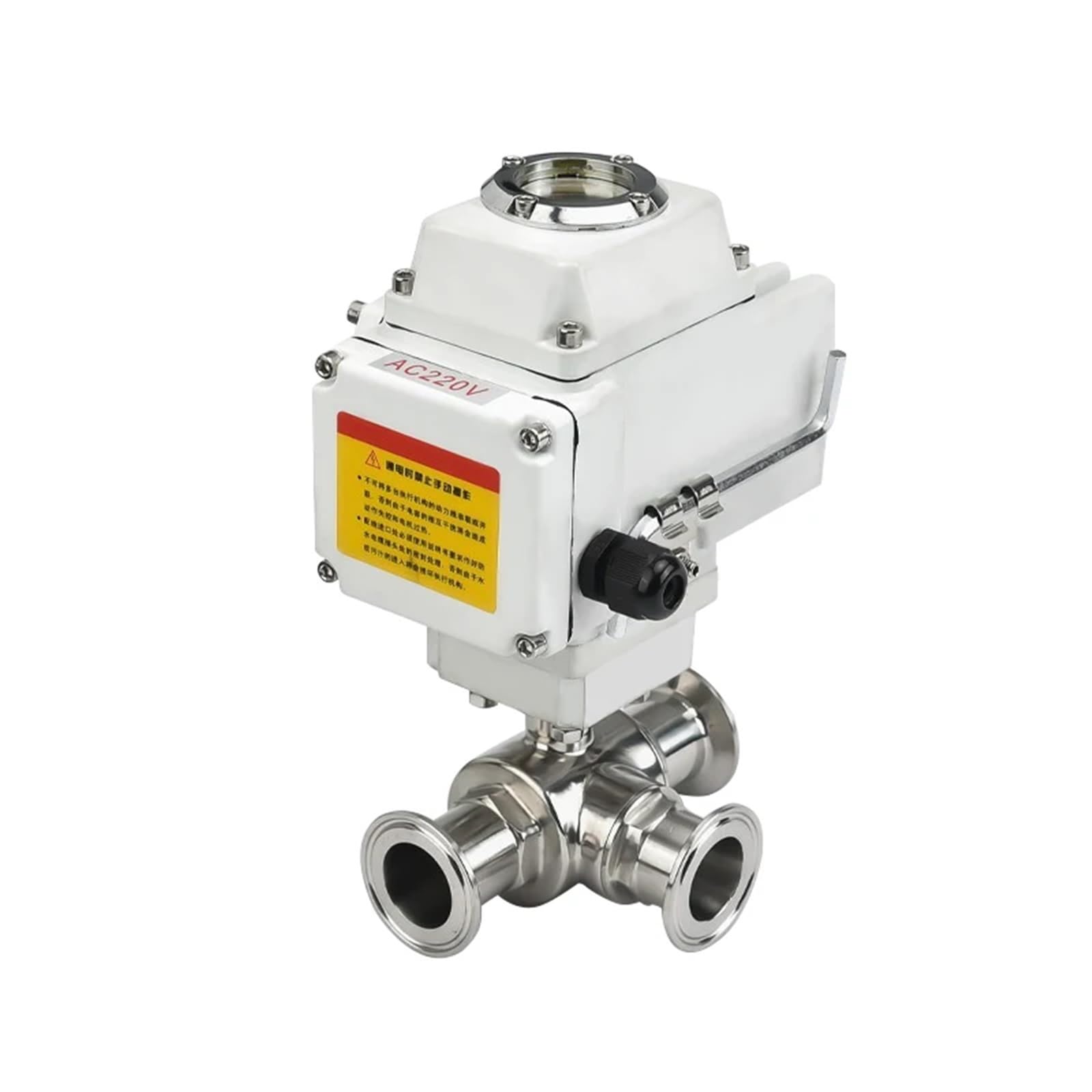 VSPPJYFG 25mm 3-Way Electric Sanitary Quick Install Ball Valve Stainless Steel T/L type Tri-Clamp Motorized Ball Valves 220V 24V(T TYPE-220VAC)