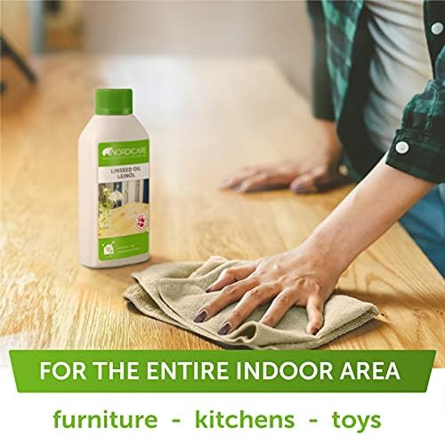 Nordicare Linseed Oil for Wood - Pure & Natural Linseed Oil for The Entire Indoor Area - Food-Safe Linseed Oil for Wood Furniture - Underlines The Original Wood Structure - Made in Denmark (500ml)