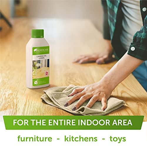 Nordicare Linseed Oil For Wood - 100% Pure & Natural Linseed Oil For Entire Indoor Area - Food-Safe Raw Linseed Oil For Wood Furniture - Underlines The Original Wood Structure - Made In Denmark 16.9Oz #TOP1
