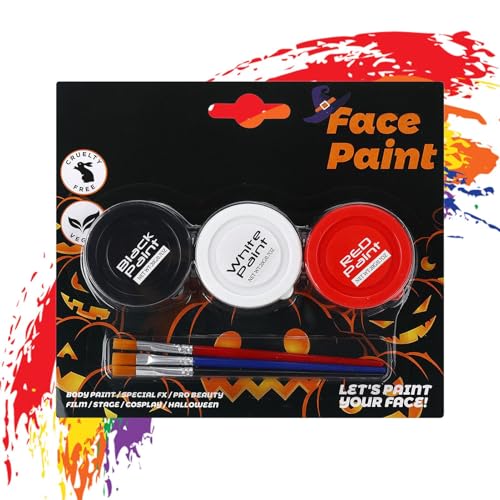 Pintura corporal de Halloween, maquillaje lavable para la piel, 3 colores solubles en agua, pintura corporal y facial, para cosplay, disfraces, eventos deportivos, niños, adultos, esqueleto de