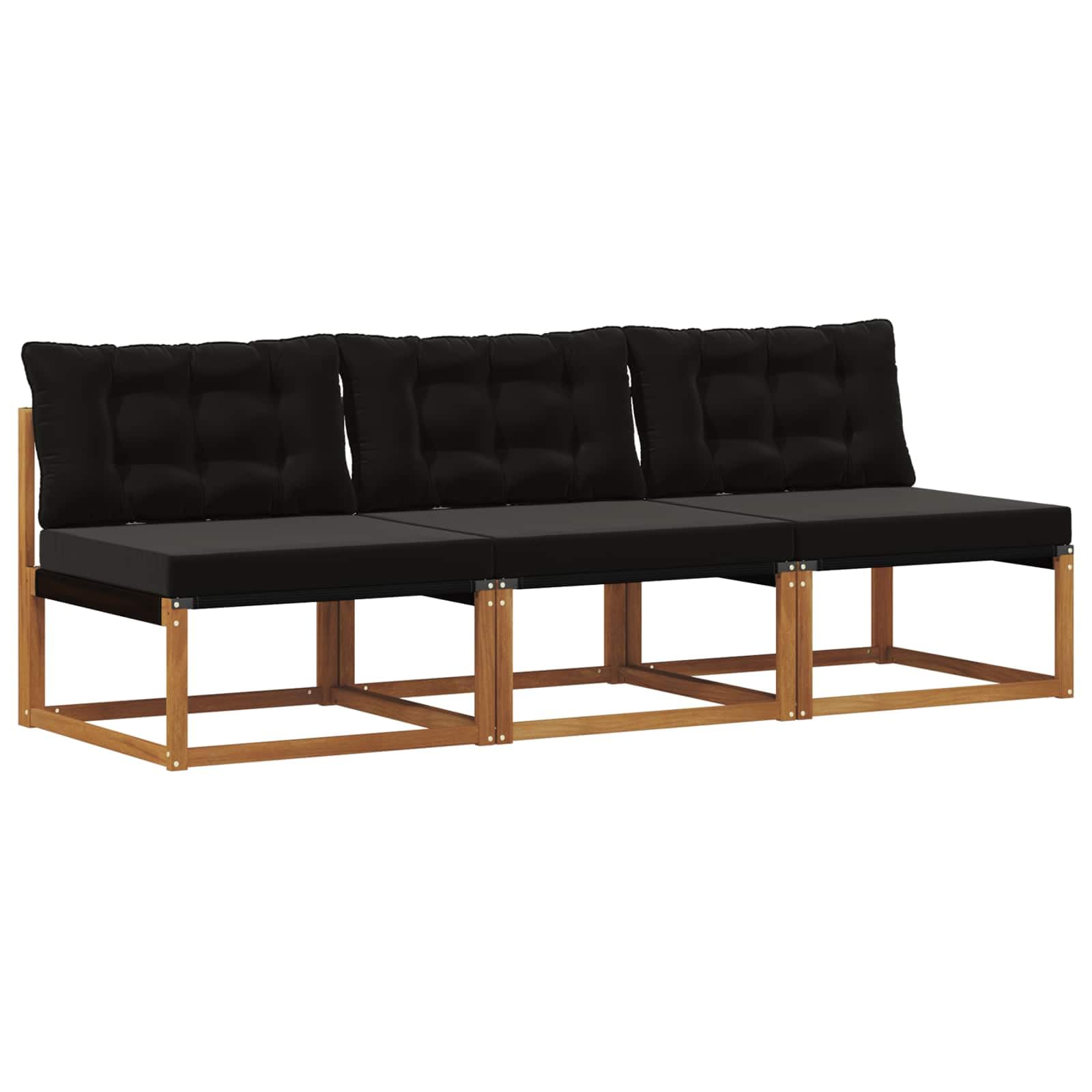 Set di 3 divani centrali per esterni, in legno massello di acacia naturale, set di mobili da giardino, per terrazza, balcone