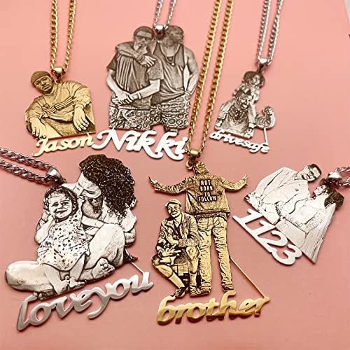 3UMeter Custom Necklace Personalized Necklaces for Women Men Engraved Picture Photo Pendant Necklace 18K Gold Silver Plated Necklace4