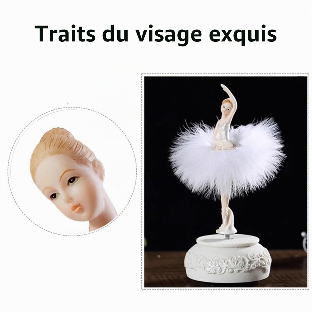 Boîte à musique de ballerine, boîte à musique rotative avec jupe, boîte à musique exclusive de ballerine avec lac pour cadeau d'anniversaire, rose