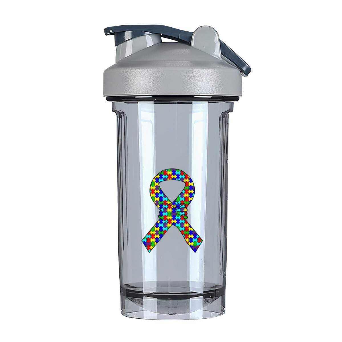 Autism Awareness 18 Ounce Shaker Bottle Drink Mixer Leak-proof Pre Workout Protein Shakes Meal Replacement Shakes Bottles 500ML/18 Oz Gray&-3