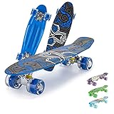 Skateboard Komplette Mini Cruiser Skateboard für Anfänger,22 Zoll Cruiser-Board mit LED Leuchtrollen für Erwachsene Kinder Jungen Mädchen-blue2