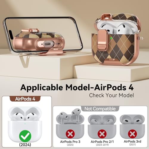 Image of for AirPod 4 Case, with Safty Lock & Phone Stand for Floral AirPod 4 Generation Case Cover for Women Girly, iPod 4 Cases with Keychain & Cleaner Kit -Brown Maillard Pattern