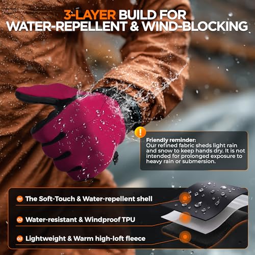 Image of rivmount Winter Gloves Women Men, Cold Weather Touch Screen Liner Glove, Windproof 3-Layers, for Running, Cycling, Biking, Hiking, Driving