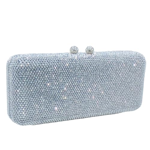 Boutique De FGG Bolsas e bolsas femininas de strass para noite, formal, formatura, cristal, clutch, Prata, Small