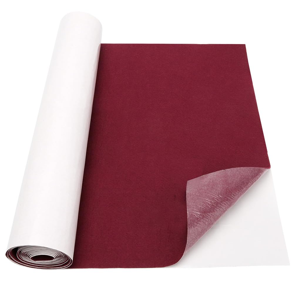 LOMUG Filz Selbstklebend 1mm, 40x220cm Klebefilz Selbstklebend, Bespannstoff aus Filz, Selbstklebender Filzstoff Rollenware, Klebefilz zum Kleben für DIY Box Liner, Stühle, Möbel,1mm Dicke, Rot