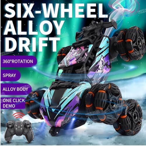 Image of VikriDA 6 Wheel Stunt RC Car for Kids | 2.4GHz Remote Control Toy Car with Lights, Spray Function, 360 Spin, High-Speed Off-Road Stunt Car
