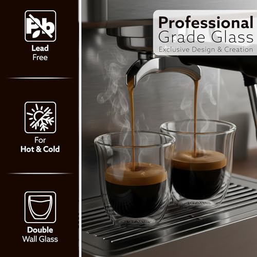 Image of AGARO Elite Double Wall Glass Espresso Cups 80ml, Pack of 2 | Premium Borosilicate, Heat Resistant, Ideal for Coffee, Tea, Latte, Microwave & Dishwasher Safe