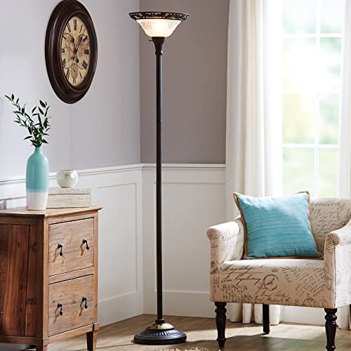 Douki 70" Victorian Floor Lamp With Etched Glass Shade In Bronze Color #TOP4
