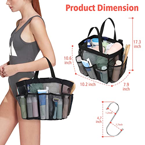 F-Color Mesh Shower Caddy Portable, Upgrade Deeper 7 Pockets Shower Caddy Basket Bag Tote For College Dorm Room Toiletry Bathroom Essentials Gym Camp Quick Dry 2 Handles Shower Bag With S Hook, Black #TOP2