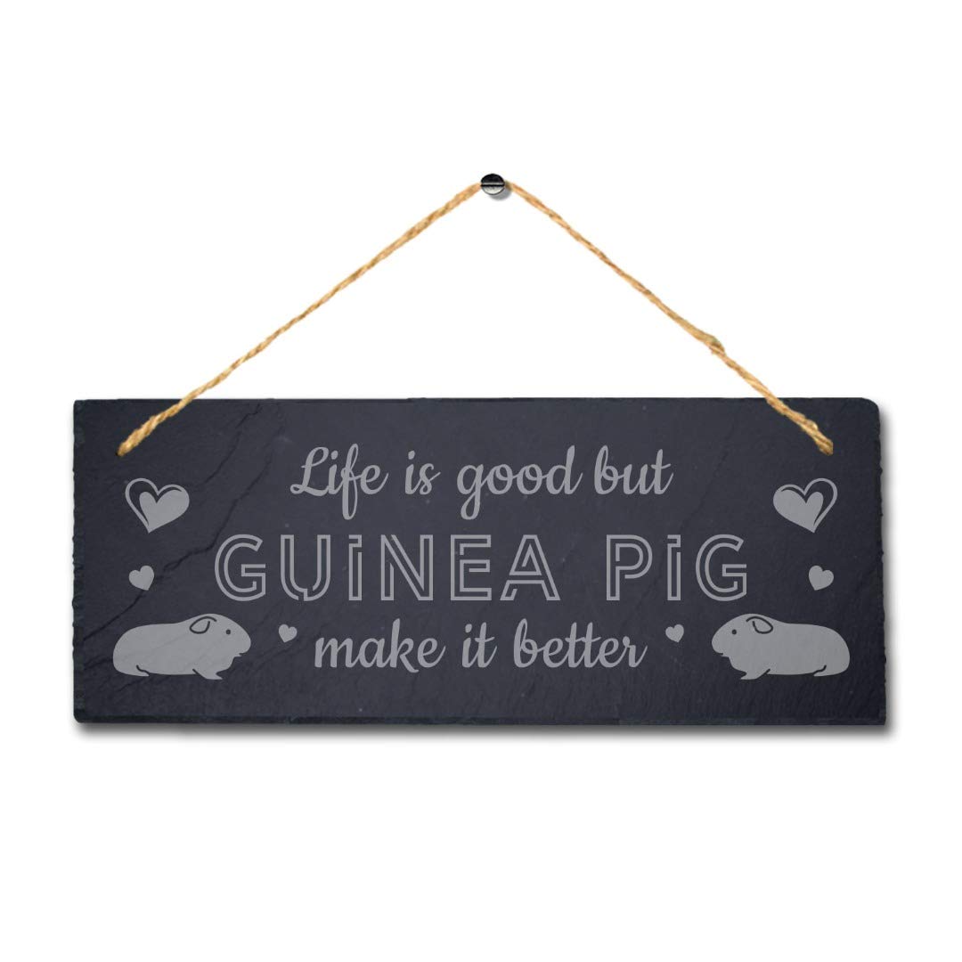Stukk Life is Good But Guinea Make It Better Hanging Pig Cote Pigsties Sign, Natural Engraved Slate Stone Plaque, 30x12cm - Image 3