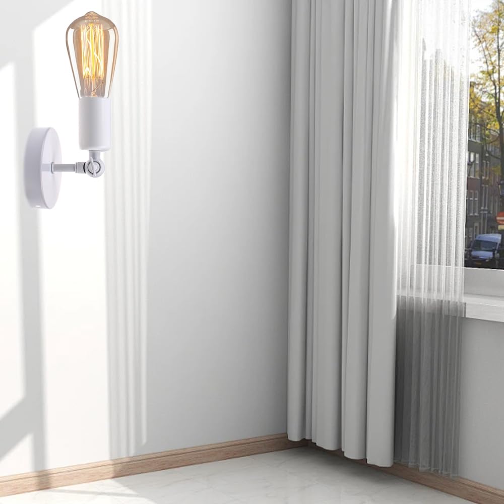 FDOIUTU Industrial Wall Light E27 Modern Indoor Wall Lamp Lighting Metal Bedroom Lamps Reading Light Bedside Wall Lights for Kitchen, Bedroom, Dining Room (NOT Included Bulb) (White)