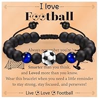 Bingqiling Football Gifts for Boys- Natural Stone Football Bracelet Gifts with Box Inspiring Card, Soccer Fans Birthday Christmas Graduation Presents, 8-18 Years Old Present for Son Grandson Nephew