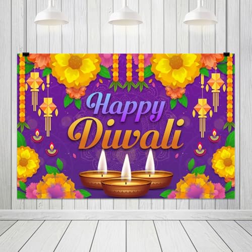 Image of 9x6ft Happy Diwali Backdrop Banner Decorations India Festival of Lights Party Supplies for Diwali Party Indian Deepavali Lights Diyas Decor Supplies