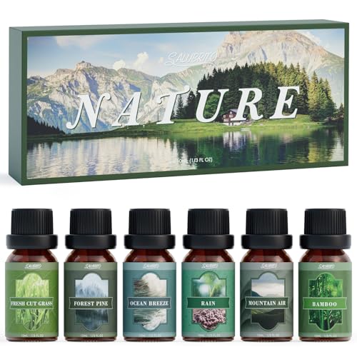 SALUBRITO Nature Fragrance Oils Set, Essential Oils Set - Forest Pine, Ocean Breeze, Rain, Fresh Cut Grass, Mountain Air, Bamboo, Premium Scented Oil for Diffuser, Candle, Soap Making