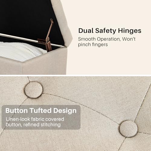 Image of Redlife Storage Ottoman Bench, End of Bed Storage Bench with Safety Hinge, Large Upholstered Benches, Modern Accent Bench for Living Room, Entryway for Living Room Entryway Champagne