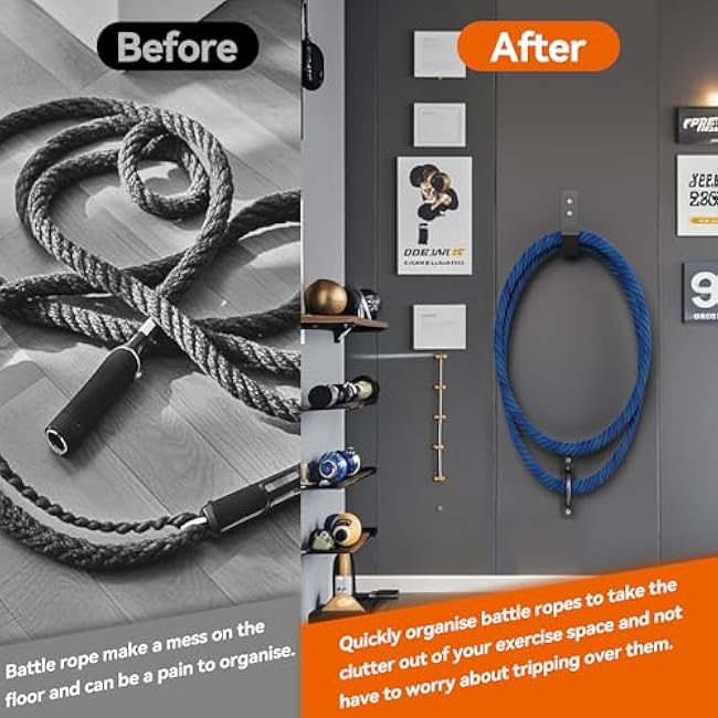 Battle Rope Wall Anchor Kit, Heavy Duty Steel Wall Anchor with Training Rope Organiser, Fitness Rope Wall Mount, Black