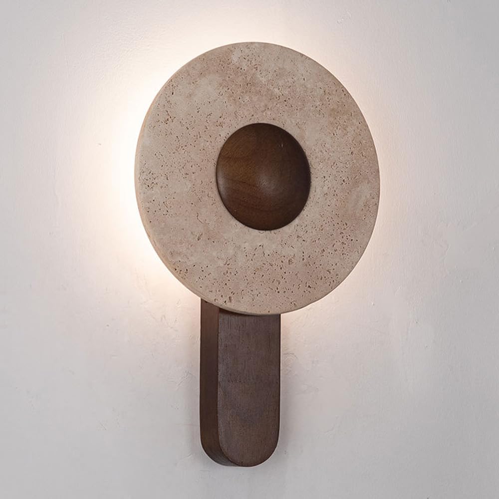 HYJAUSXB Walnut Wood Wall Sconce, Natural Stone LED Light Fixture, Geometric Lamp, Nordic Hardwired Sconces, Lighting for Living Room, Bedroom, Bedside, Hallway, Stairs