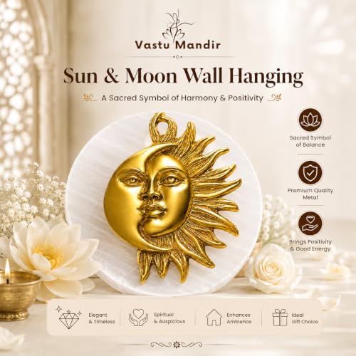 Image of Brass Sun & Moon Wall Idol, Vastu Remedy for Balance (8 Inch, 850 g)