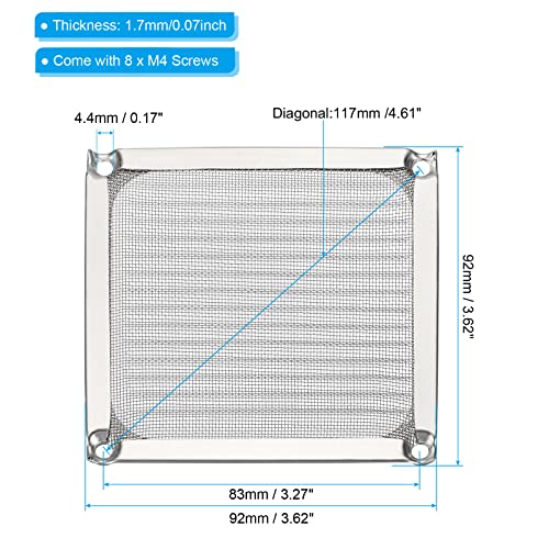 PATIKIL 90mm Fan Filter Grills with Screws, 2 Pack Aluminum Frame Stainless Steel Mesh Dustproof Cover for Computer Case Silver - Image 2