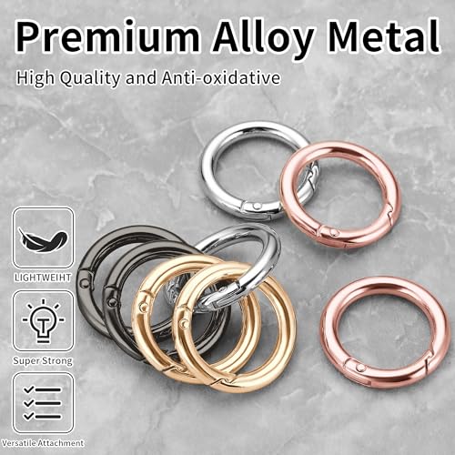 Image of Gkeygo Key Ring Clip, 1 Inch Keychain Rings, 8 Pack Round Carabiner Clip for Keys, Buckle, Bags, Purses - Key Chain Hooks Replacement Keychains Lanyard DIY Crafts - Silver, Gold, Rose Gold, Black