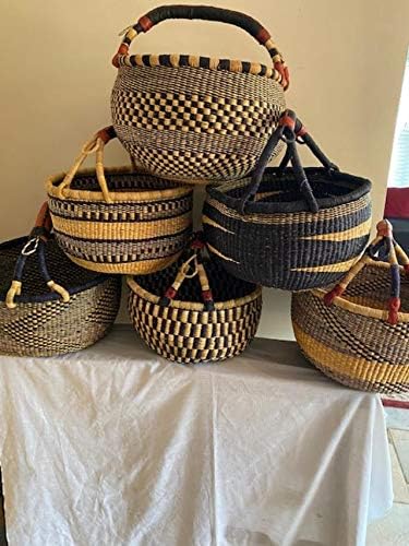 Fair Trade Ghana Bolga African Large Market Basket, Multicolored, Round, 18-18.5 in Across, 80676