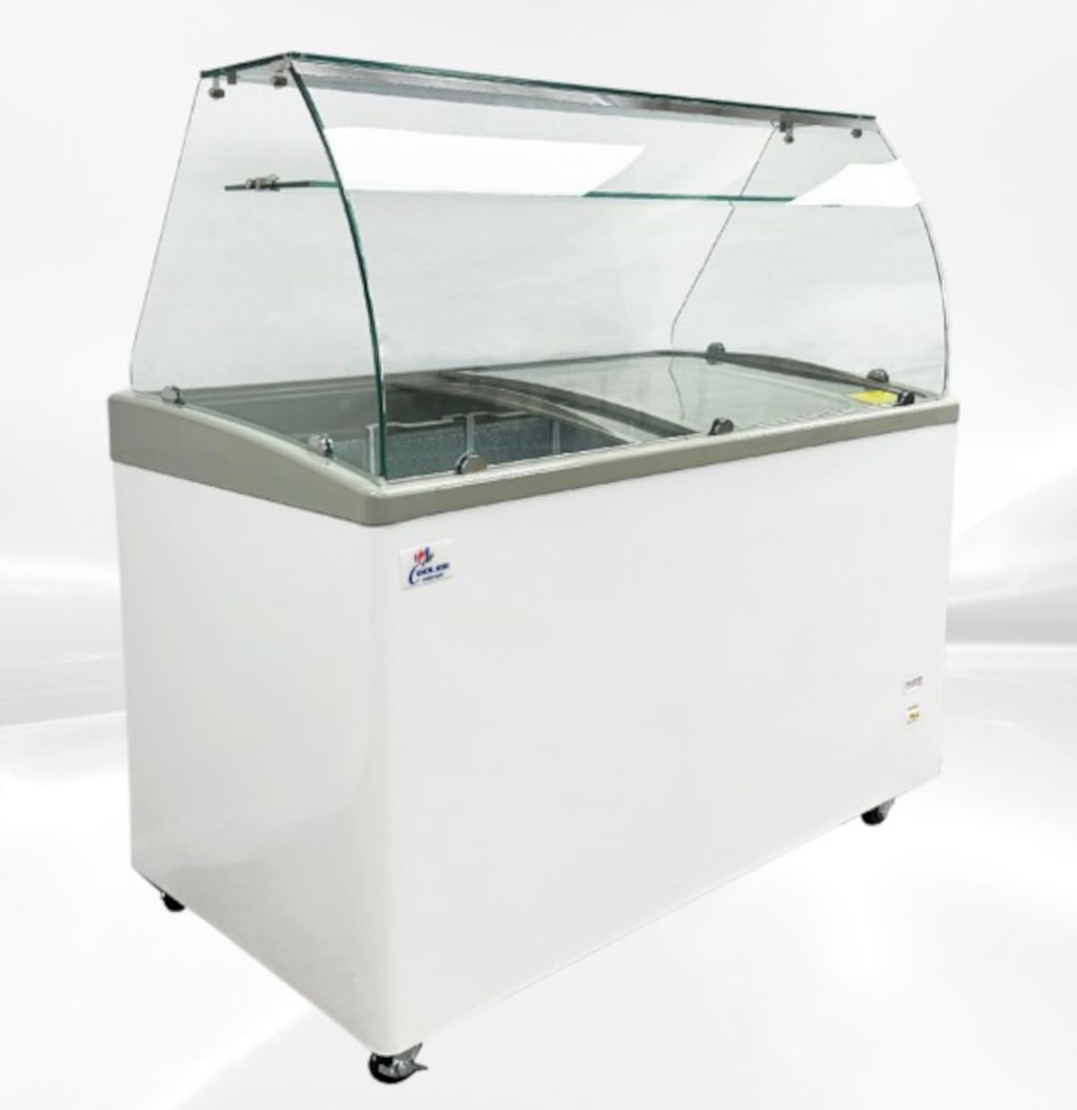 Gelato Freezer Display Case Dipping Cabinet Pan Ice cream showcase Curved Clear Glass 50"