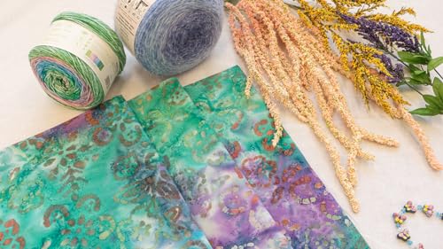 Vibrant Batik Floral Cotton Fabric - 100% Premium Quality, Green and Purple Design, Cut by the Yard (42 Inches) 4 Vibrant Batik Floral Cotton Fabric - 100% Premium Quality, Green and Purple Design, Cut by the Yard (42 Inches) - Image 3