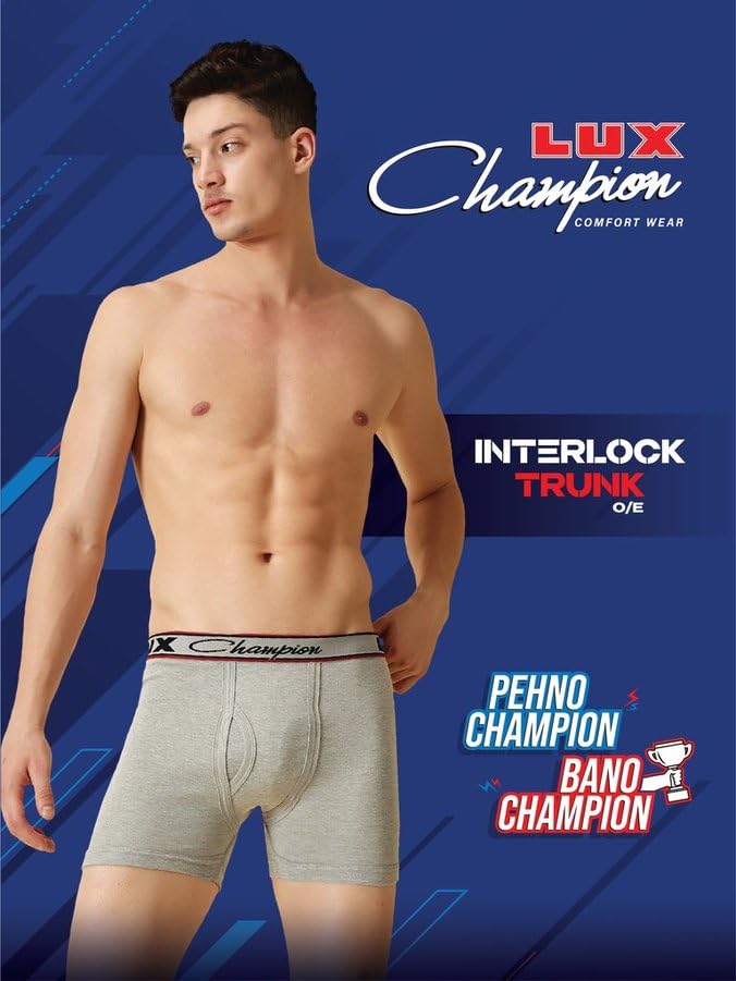 Image of Lux Champion Men's Interlock Trunk | 100% Super Combed Cotton | Breathable, Light & Comfortable Lux Underwear | Pack of 3 (Color May Vary)