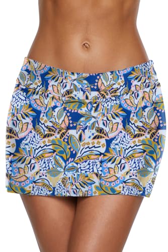 Image of REKITA Women Swim Skirt Solid Color Waistband Skort Bikini Bottom