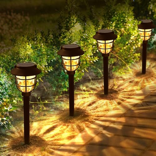 10 Pack Solar Pathway Lights Outdoor- Bright Solar Powered Garden Light with 3000K Warm LED, Auto On/Off Waterproof Path Lights Decorative, Landscape Lighting for Yard Patio Walkway Driveway