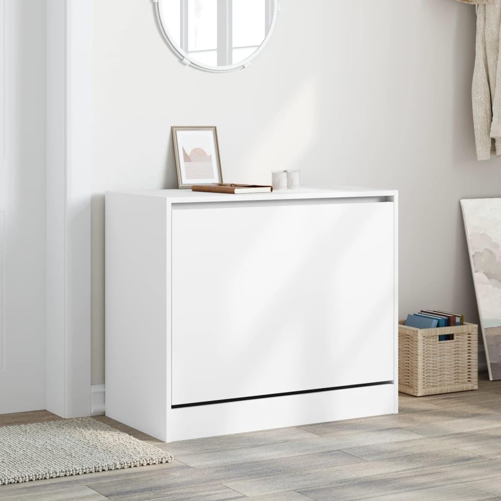 Zapatero blanco de madera 80 x 42 x 69 cm con 1 solapa y 3 compartimentos para ahorrar espacio, estrecho para pasillo con estante estable y sistema de organización