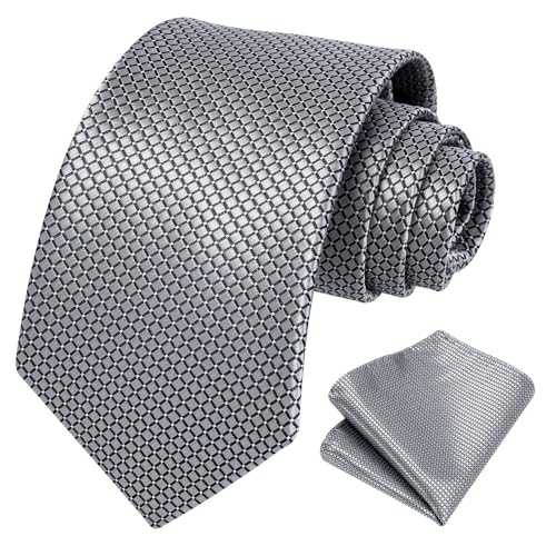 Image of HISDERN Ties for Men Plaid Checkered Tie with Pocket Square Woven Business Formal Necktie Handkerchief Set Wedding Party