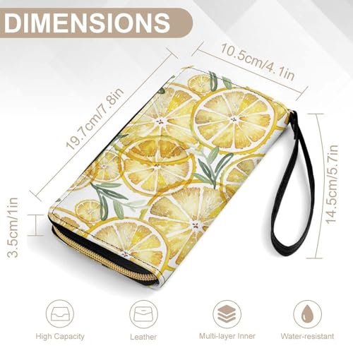 Niapessel Women's Wallets, Lemons Print Large Zip Around Leather Travel Long Purse with Wrist Strap Card Cases & Money Organizers2