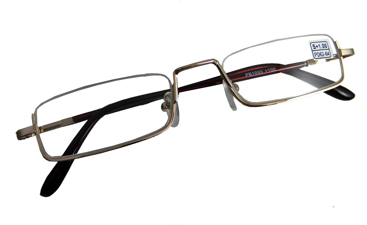 Circleperson Men Topless reading glasses metal slim portable spring hinge 1 to 4 w case (Gold, 3)