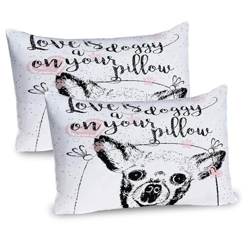 Ambesonne Funny Words Pillow Sham Set of 2, Love Words About Dogs Friendly Puppy with Hearts Grungy Calligraphy, Quality Microfiber Bedding Item for All Seasons, 26