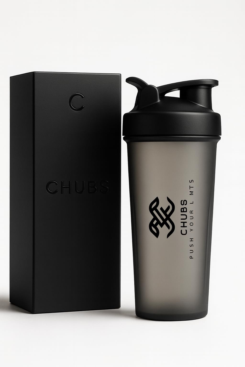 CHUBS Fitness Series PUSH YOUR LIMITS Typhoon Shaker/Bottle/Gym shaker/gym bottle/supplement bottle With Mixer Ball (700ML). (Smoke Black) for men and women.